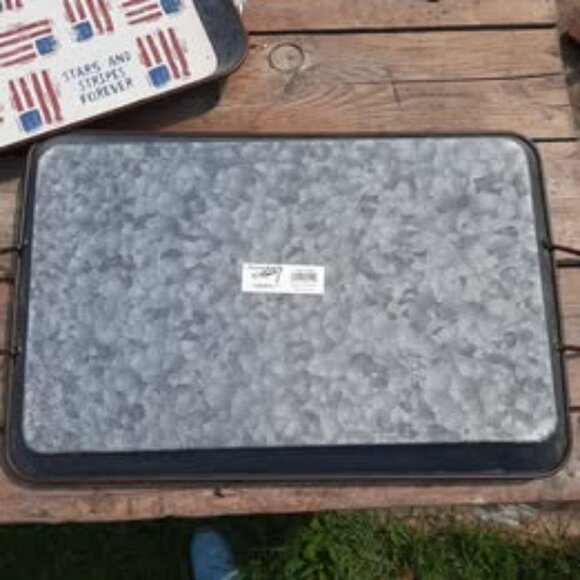 Drink Tray Set Patriotic US USA Flag Pattern Rustic Galvanized 4th of July Party - Picture 4 of 6